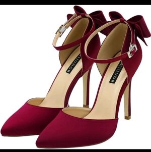 ERIJUNOR Women High Heel Bow Ankle Strap Satin Shoes